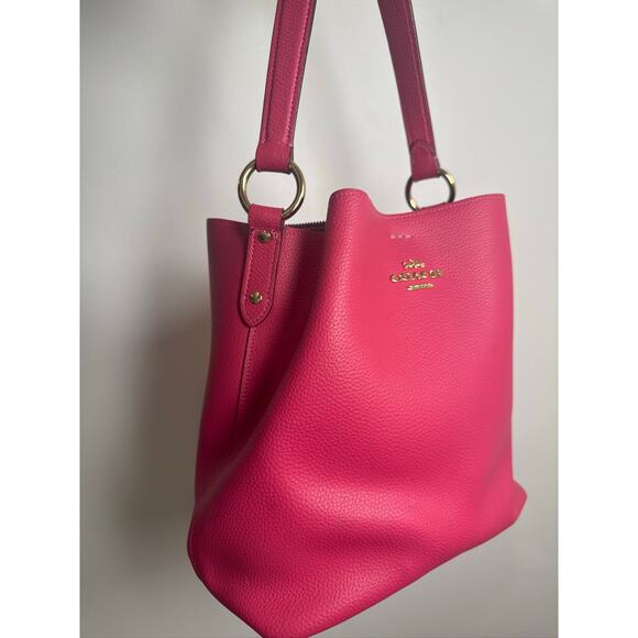 Coach Small Town Bucket Bag in Polished Pebble Leather, Hot Pink - Picture 2 of 13